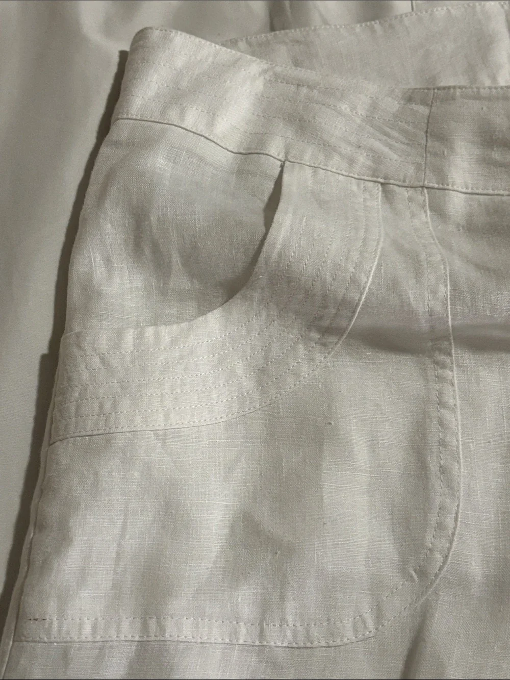 Jones New York White Drawstring 100% Linen Wide Leg ankle length